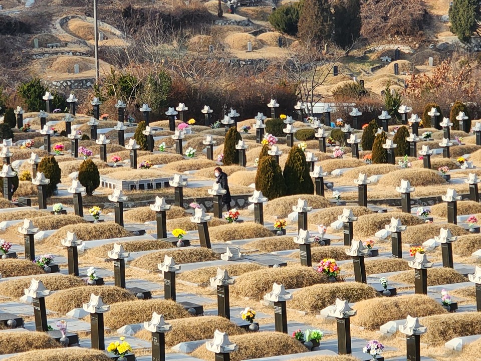 설 연휴 셋째 날인 23일 오전 10시20분께 인천시 부평구 인천가족공원을 찾은 성묘객들의 발길이 이어지고 있다. (사진=남용우 선임기자)