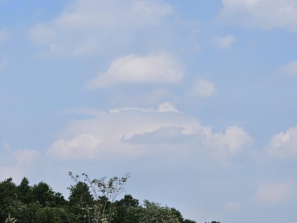 14일 오후 3시40분께 여주시 현암동 하늘에 떠 있는 구름이 꼭 달마대사가 윙크하는 것처럼 보인다. (사진=김광섭 기자)